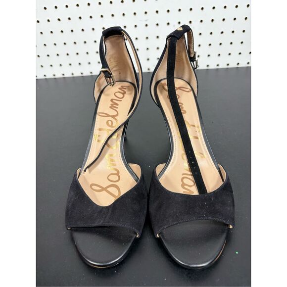 Sam Edelman BLACK SUEDE HIGH HEEL OPEN TOE SLINGBACK SHOES size 8 - Picture 2 of 12